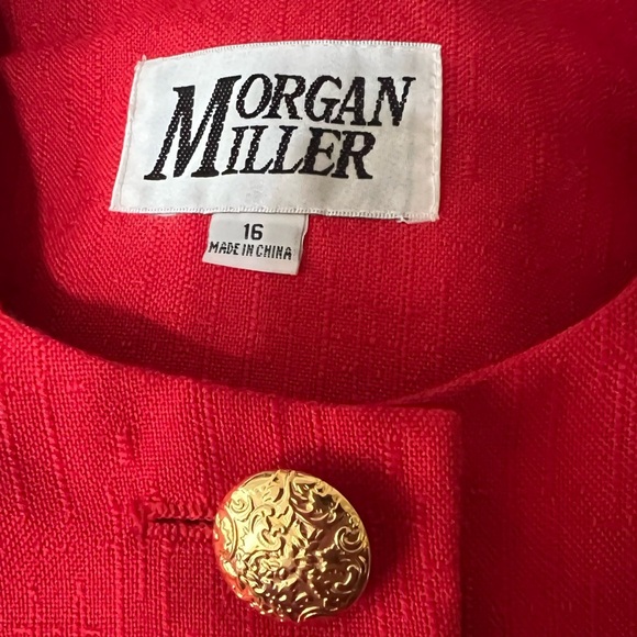 Vintage Red Lined Gold Button Career Business Suit Jacket Size 16 Morgan Miller - Picture 3 of 3